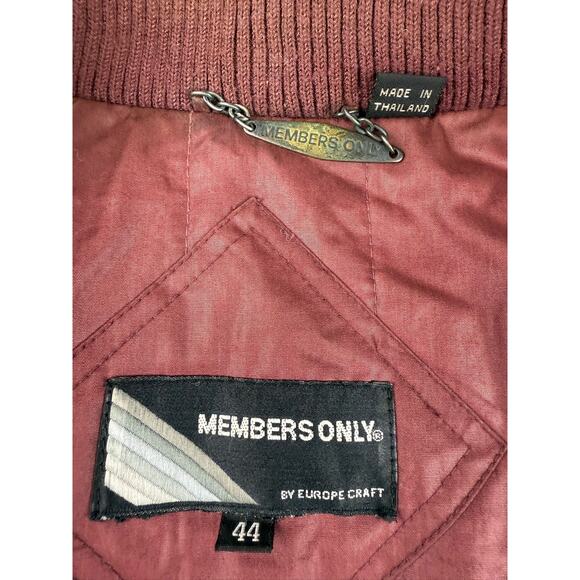 Vintage Members Only Bomber Jacket Mens 44 Crimson Red Cafe Racer Full Zip 80s - Picture 3 of 14